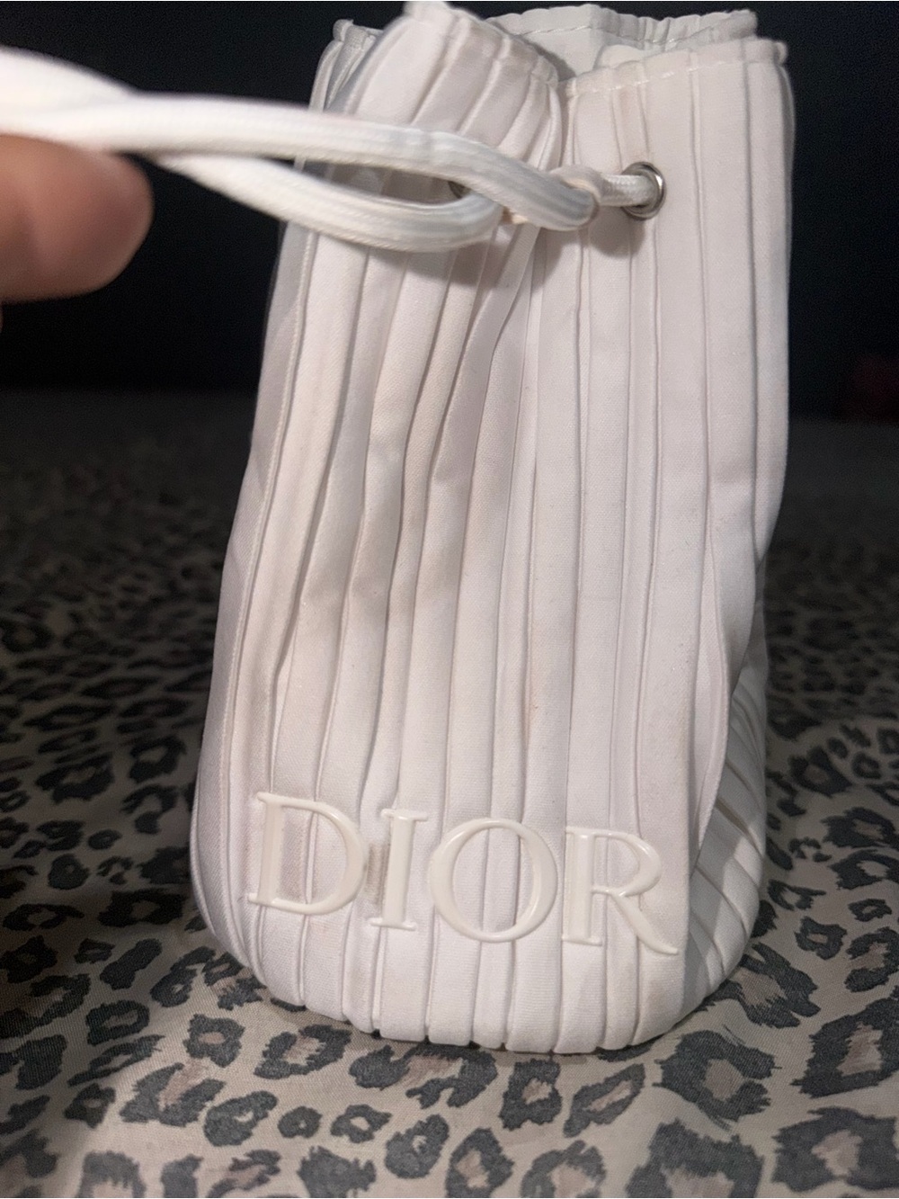 Dior Beauty Pleated White Drawstring Pouch